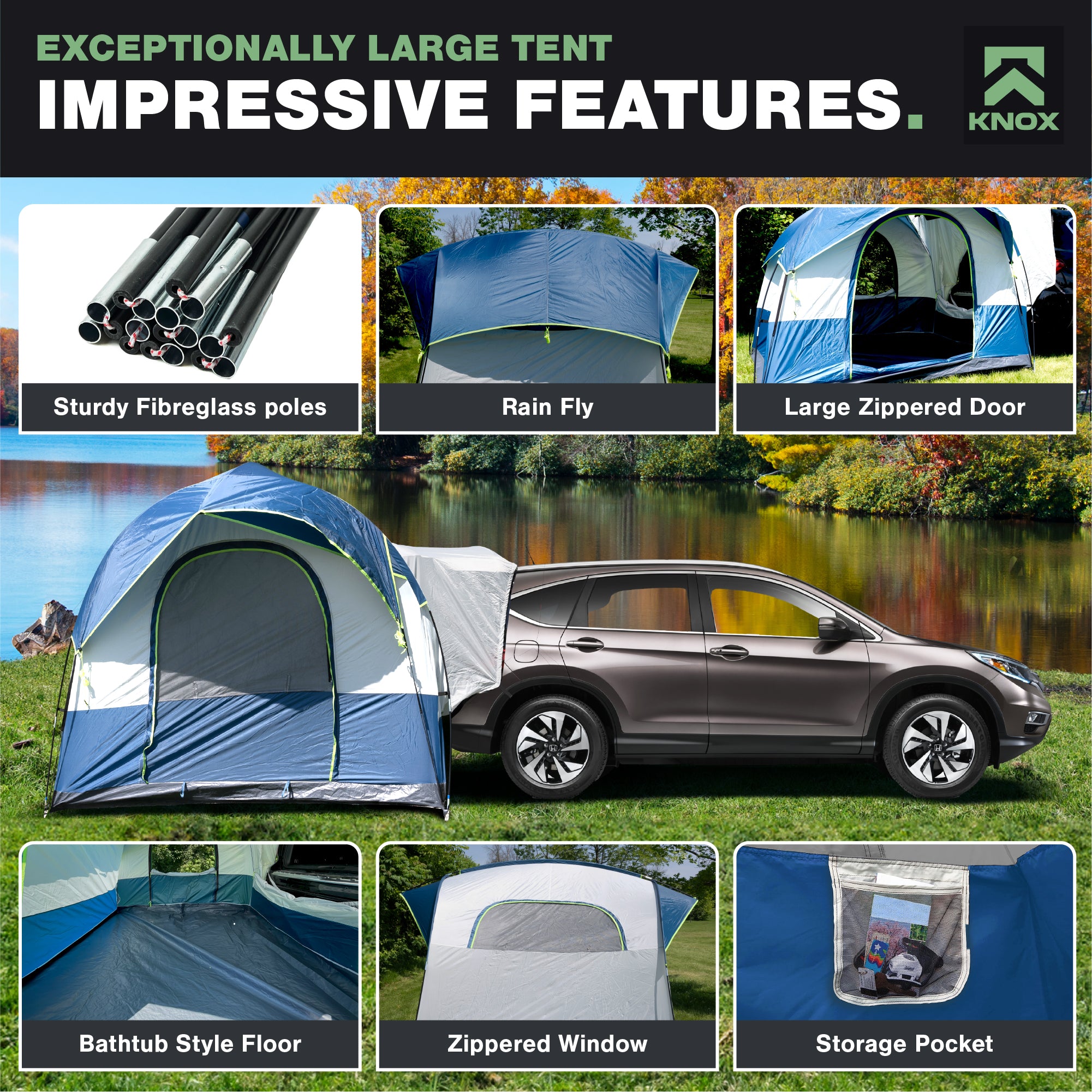 KNOX Universal SUV Tent, 6 - 8 Person Tent, SUV Camper, Tent Camping Essentials