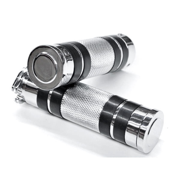 Textured Custom Chrome Motorcycle Handlebar Hand Grips (1")
