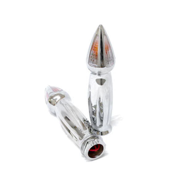 Spiked Custom Chrome Turn Signals Bar Ends Motorcycle Hand Grips (1")
