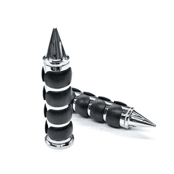 Spike Comfort Rubber Chrome Motorcycle Handlebar Hand Grips (1")