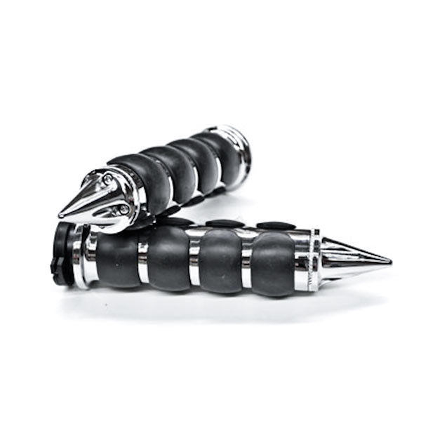 Spike Comfort Rubber Chrome Motorcycle Handlebar Hand Grips (1")