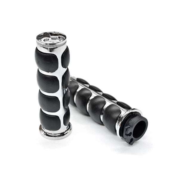 Comfort Rubber Chrome Motorcycle Handlebar Hand Grips (1")
