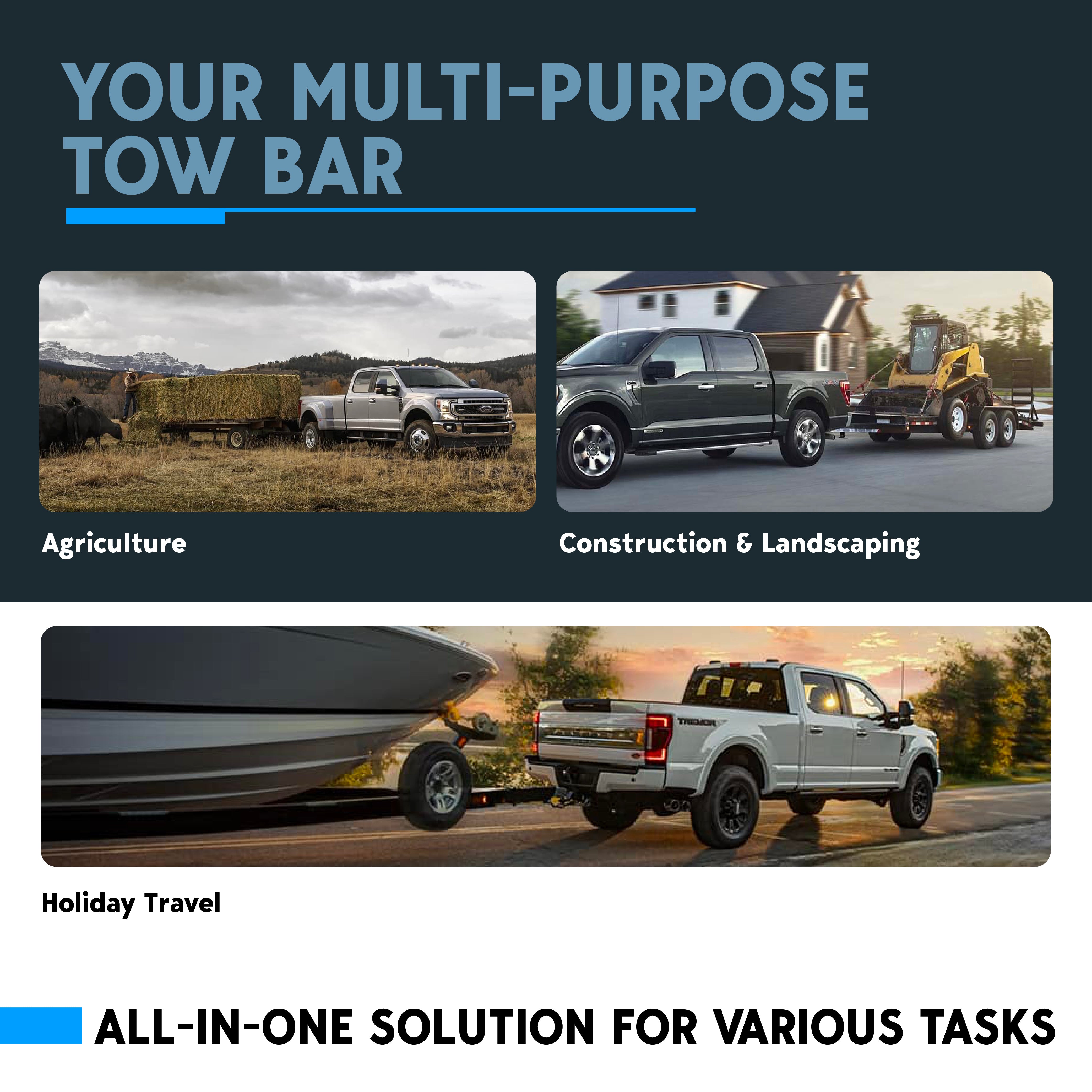 Biltek Adjustable Tow Bar for Trailers - 5000 lbs Towing Capacity- Fits 2"Ball
