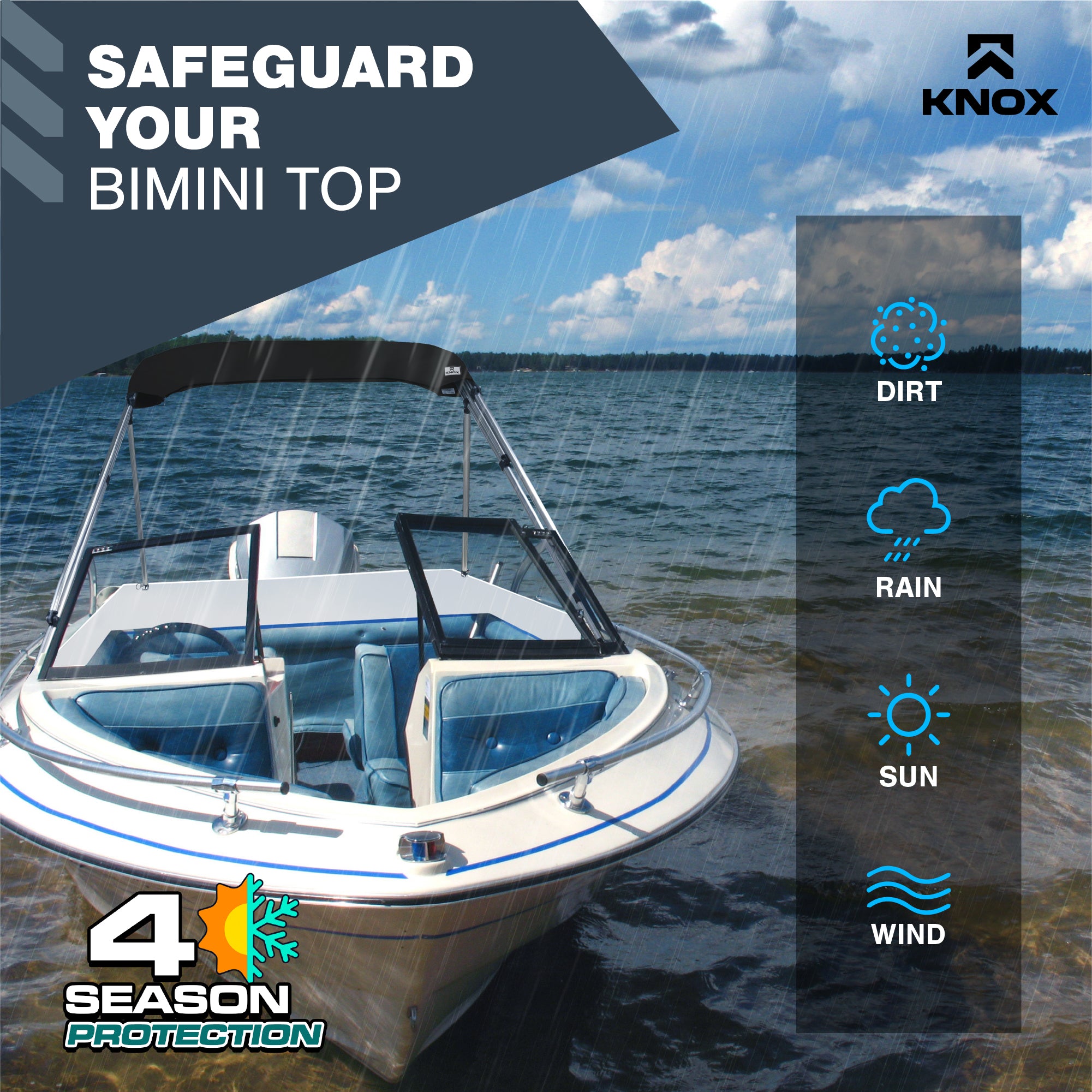 KNOX Bimini Top Boot Cover Replacement For 3 & 4 Bow Bimini Tops
