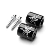 Black Yamaha "Tuning Forks" Logo Engraved Bar Ends Weights Sliders - YZF R1 R6 FJR 1300 (1998-2012)
