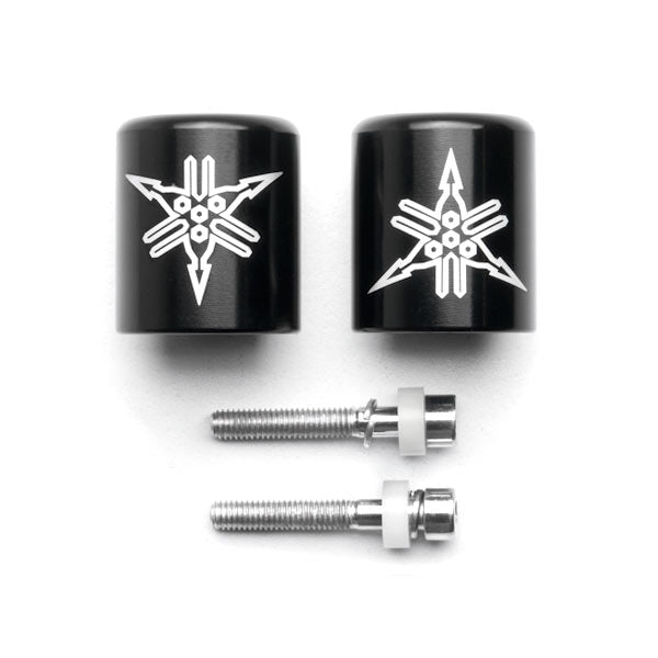 Black Yamaha "Tuning Forks" Logo Engraved Bar Ends Weights Sliders - YZF R1 R6 FJR 1300 (1998-2012)