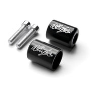 Black Kawasaki "Ninja" Engraved Bar Ends Weights Sliders - ZX6R, ZX7R, ZX9R, ZX10R, ZX12R and More! (1987-2012)