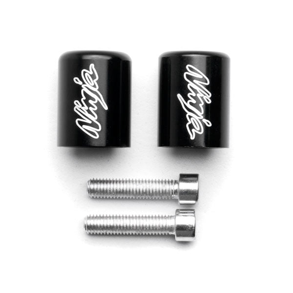Black Kawasaki "Ninja" Engraved Bar Ends Weights Sliders - ZX6R, ZX7R, ZX9R, ZX10R, ZX12R and More! (1987-2012)