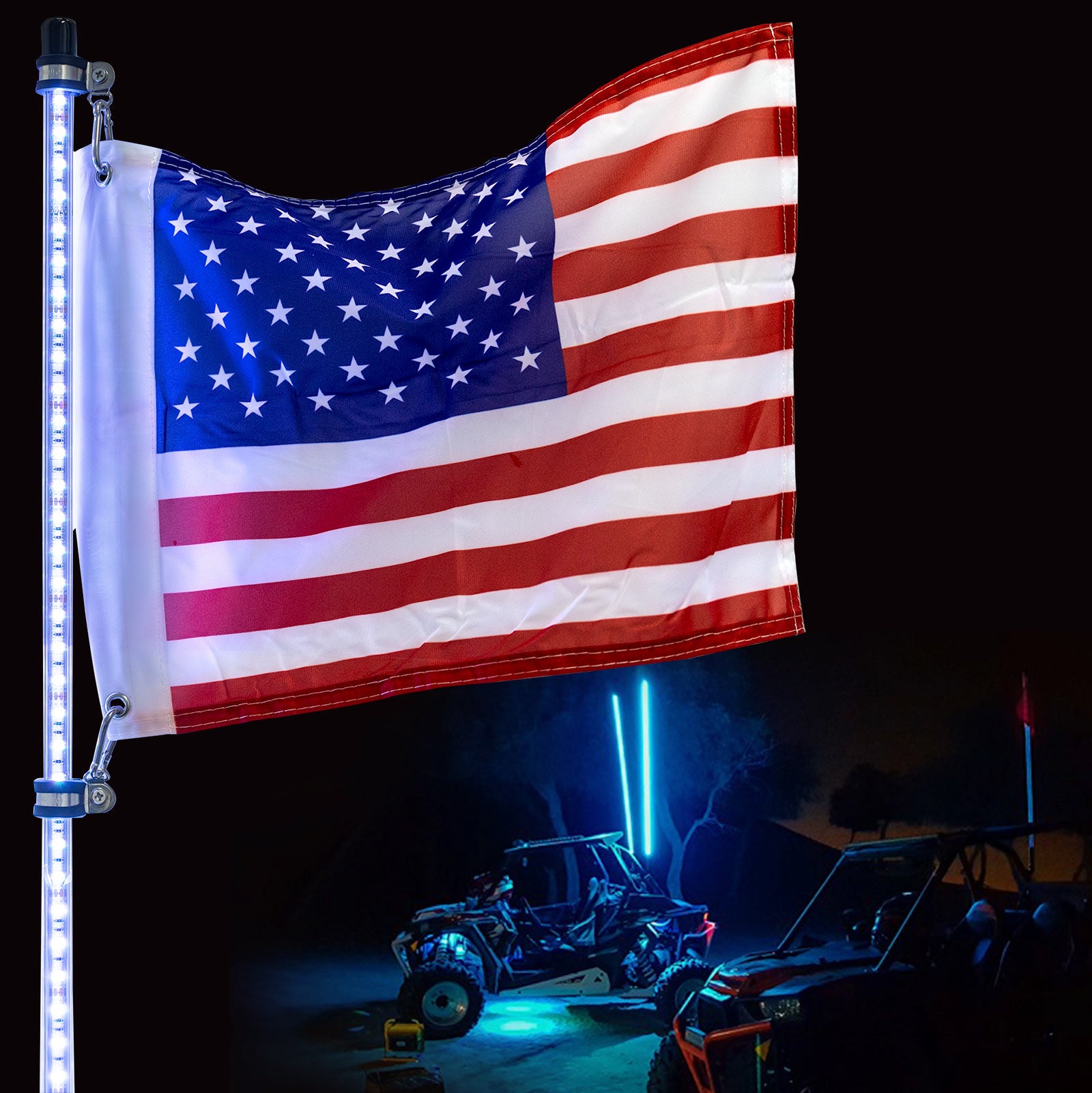 5ft Multi-Color LED Whip Light w/ Remote Control + USA Flag for Dune Buggy / ATV