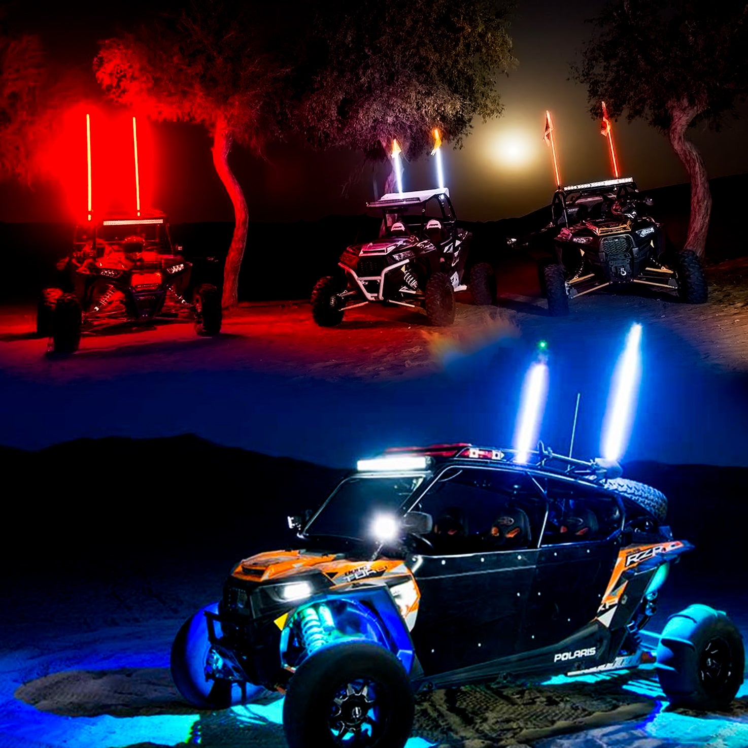 6ft Multi-Color LED Whip Light w/ Remote Control + USA Flag for Dune Buggy / ATV