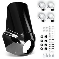 Windshield Headlight Fairing Kit for Harley Davidson Dyna and Softail Models, Glossy Black and Blackout Windscreen