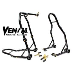 Venom Motorcycle Front Triple Tree & Rear Swingarm Paddle Lift Combo Wheel Lift Stands + Paddock Attachments